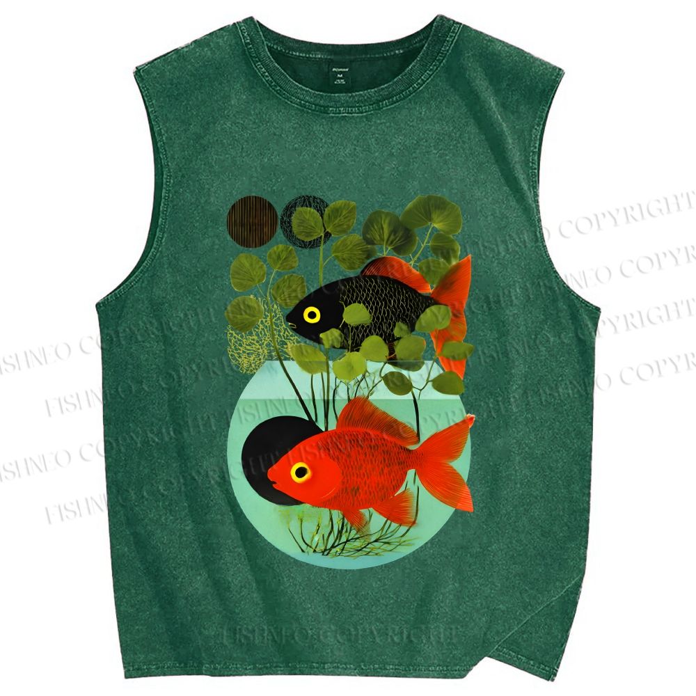 Unisex Koi Fish in Tank Printed Washed Tank Top
