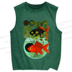 Unisex Koi Fish in Tank Printed Washed Tank Top