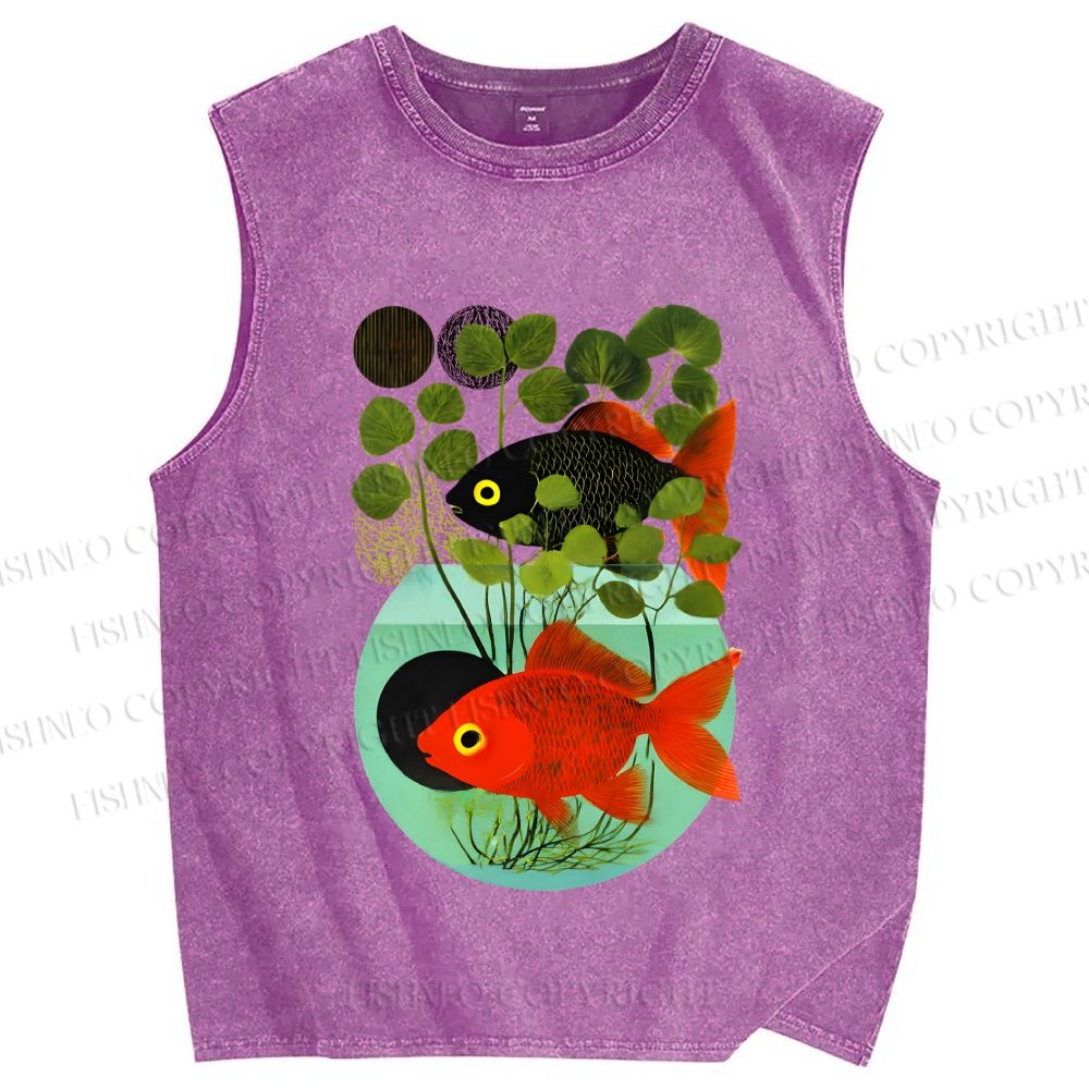 Unisex Koi Fish in Tank Printed Washed Tank Top