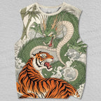 Unisex Dragon With Tiger Printed Tank Top