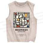 Unisex Bauhaus Dog Printed Washed Tank Top