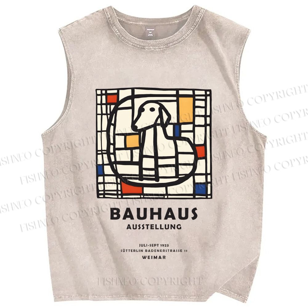 Unisex Bauhaus Dog Printed Washed Tank Top