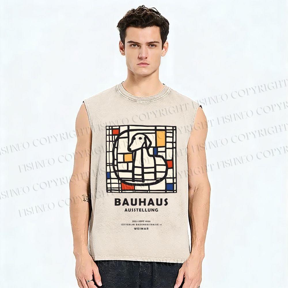 Unisex Bauhaus Dog Printed Washed Tank Top