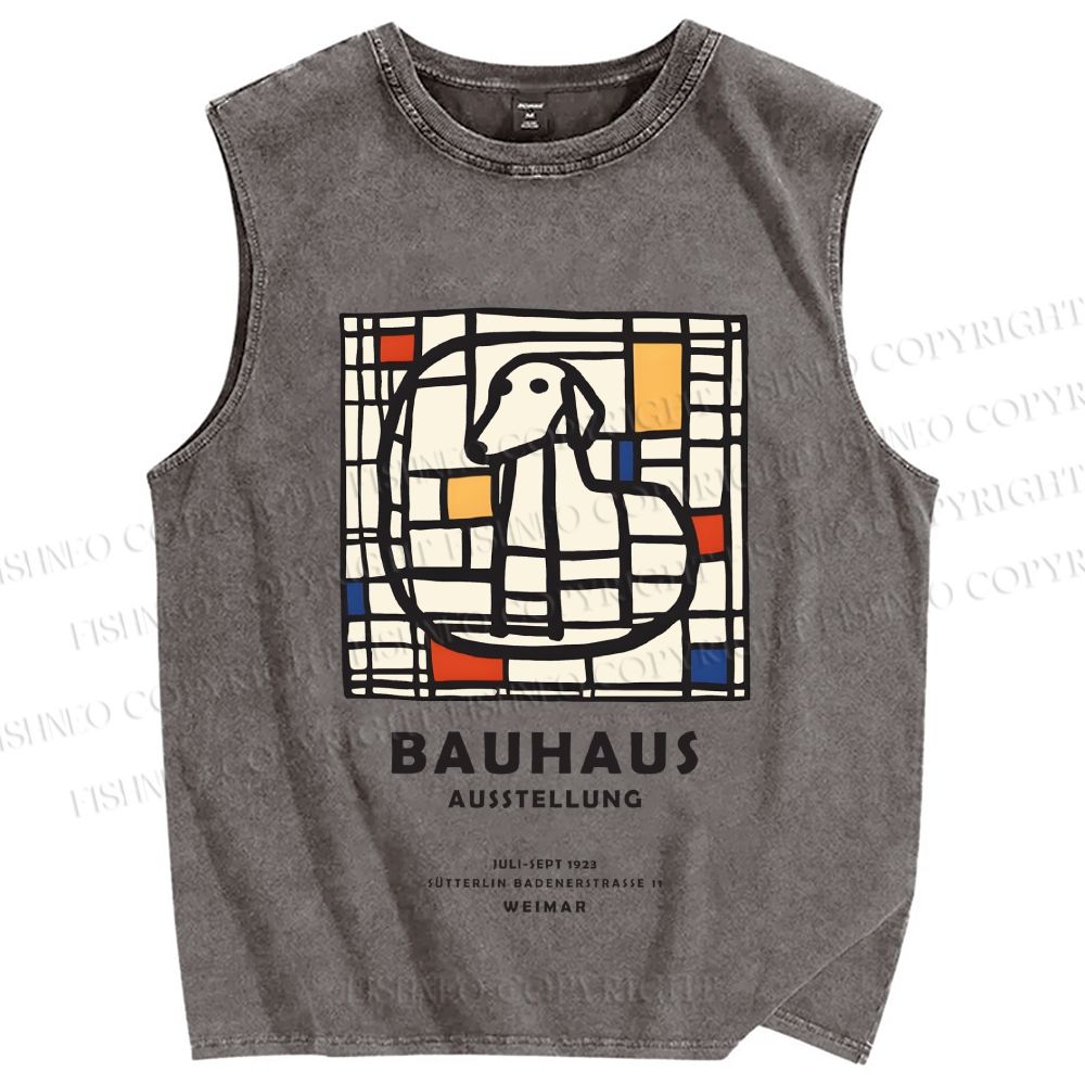 Unisex Bauhaus Dog Printed Washed Tank Top