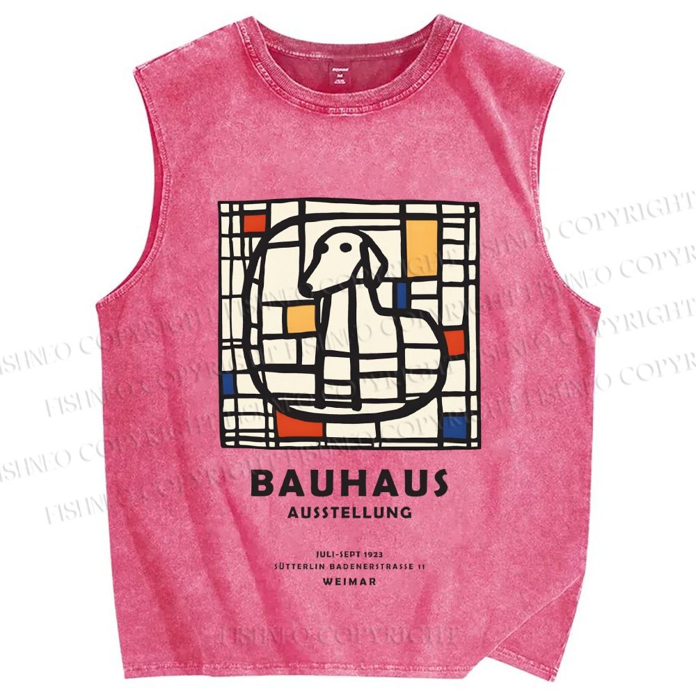 Unisex Bauhaus Dog Printed Washed Tank Top