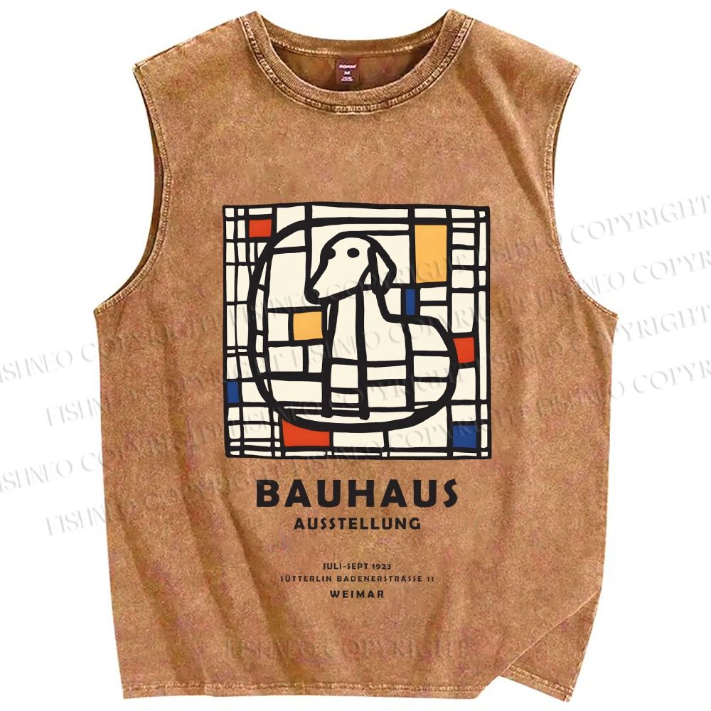Unisex Bauhaus Dog Printed Washed Tank Top