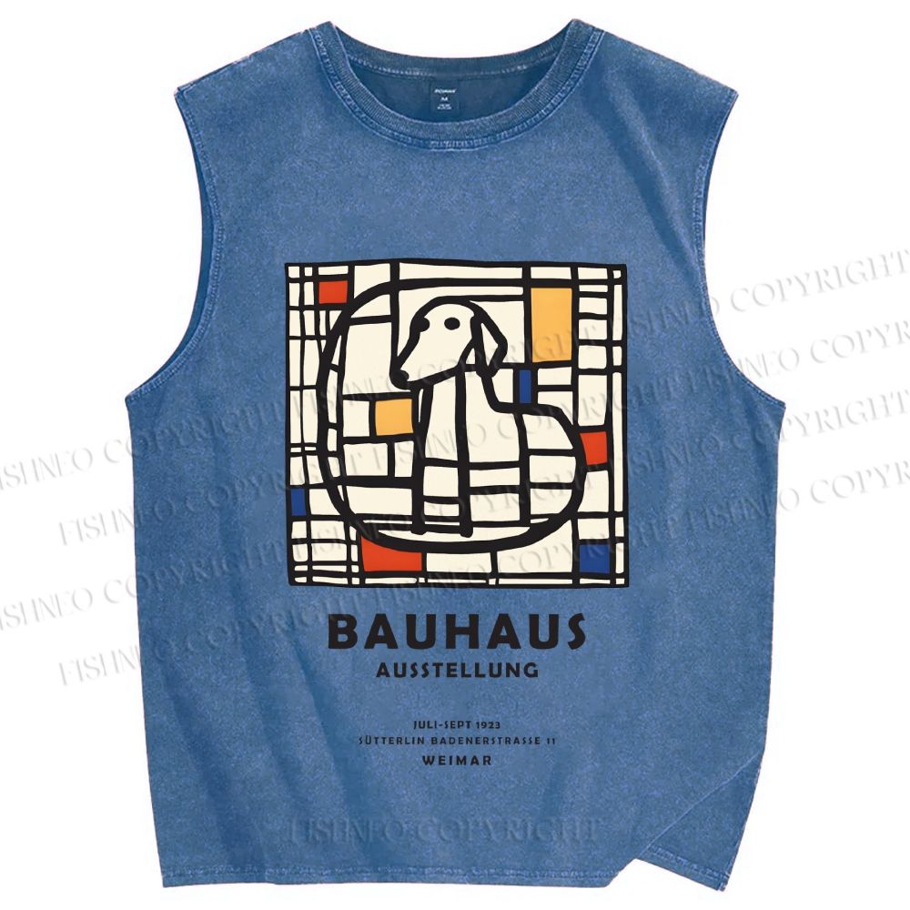 Unisex Bauhaus Dog Printed Washed Tank Top