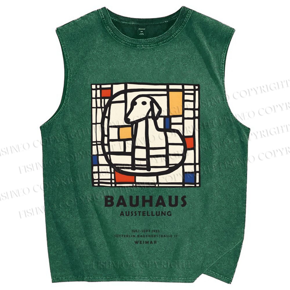 Unisex Bauhaus Dog Printed Washed Tank Top