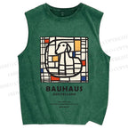 Unisex Bauhaus Dog Printed Washed Tank Top