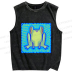 Unisex Frog in Pool Printed Washed Tank Top