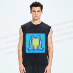Unisex Frog in Pool Printed Washed Tank Top