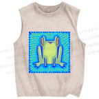 Unisex Frog in Pool Printed Washed Tank Top
