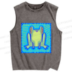 Unisex Frog in Pool Printed Washed Tank Top