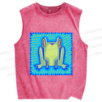 Unisex Frog in Pool Printed Washed Tank Top