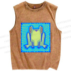 Unisex Frog in Pool Printed Washed Tank Top