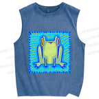Unisex Frog in Pool Printed Washed Tank Top