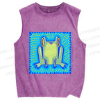 Unisex Frog in Pool Printed Washed Tank Top