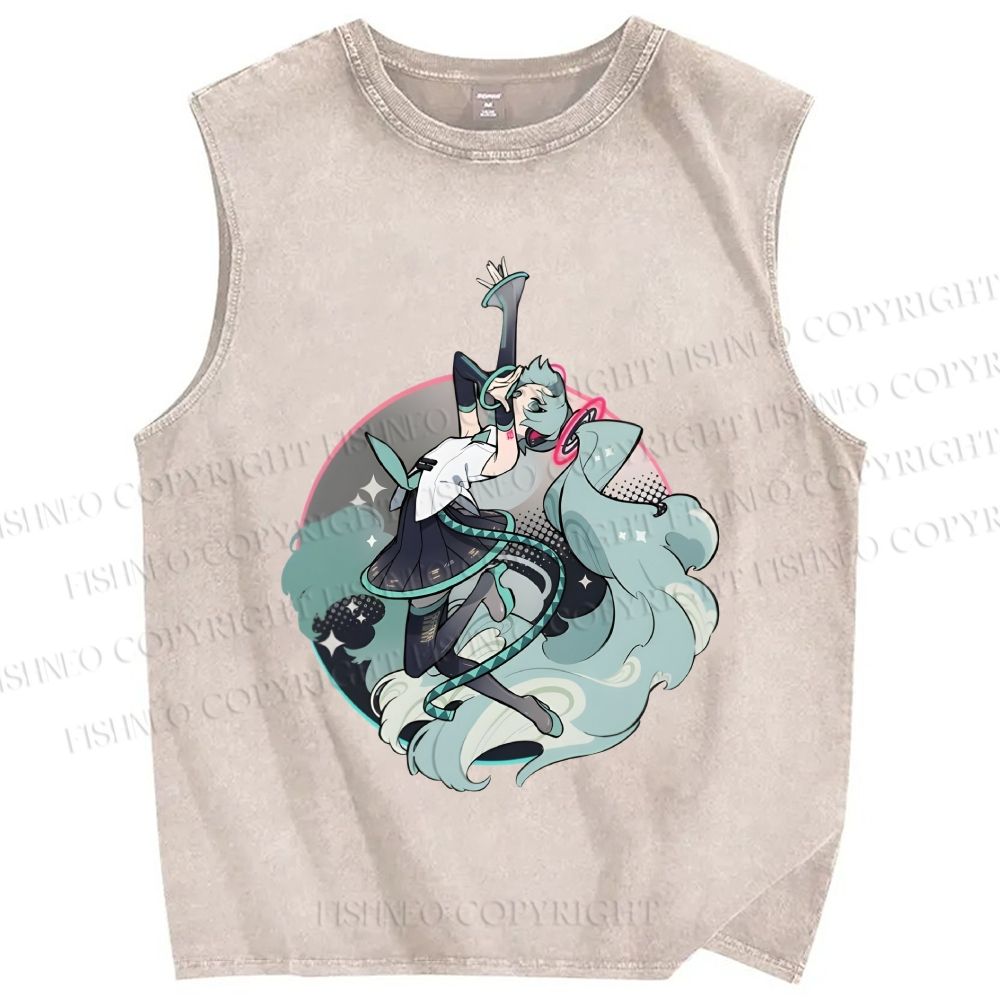 Unisex Hatsune Miku Printed Washed Tank Top