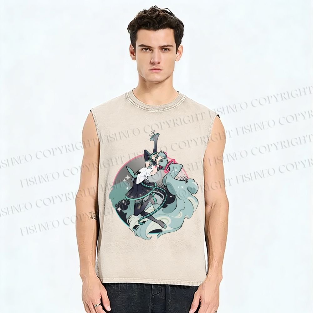 Unisex Hatsune Miku Printed Washed Tank Top