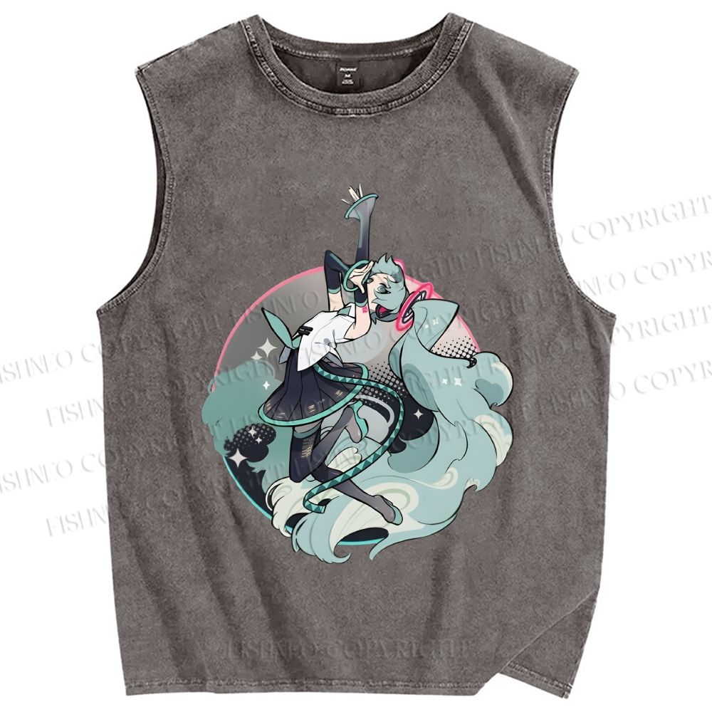Unisex Hatsune Miku Printed Washed Tank Top