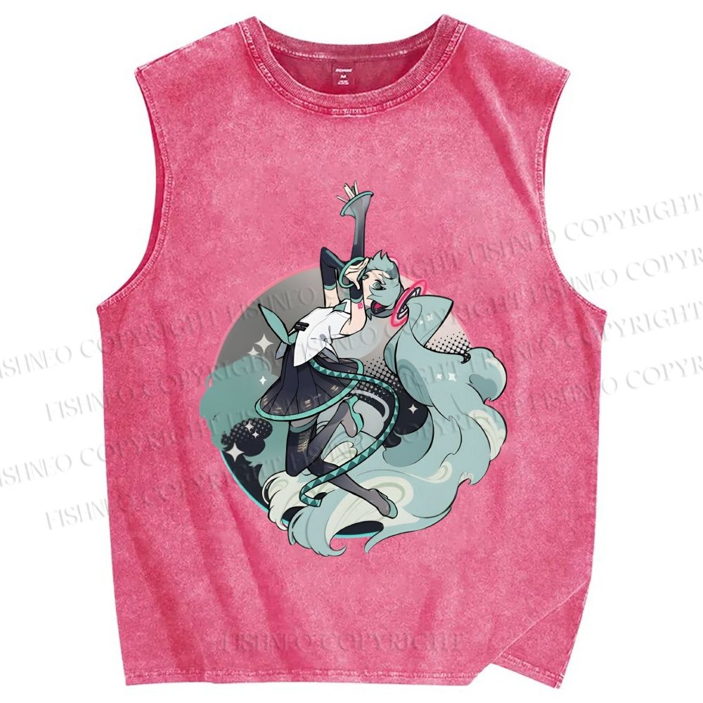 Unisex Hatsune Miku Printed Washed Tank Top