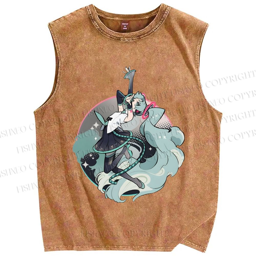 Unisex Hatsune Miku Printed Washed Tank Top
