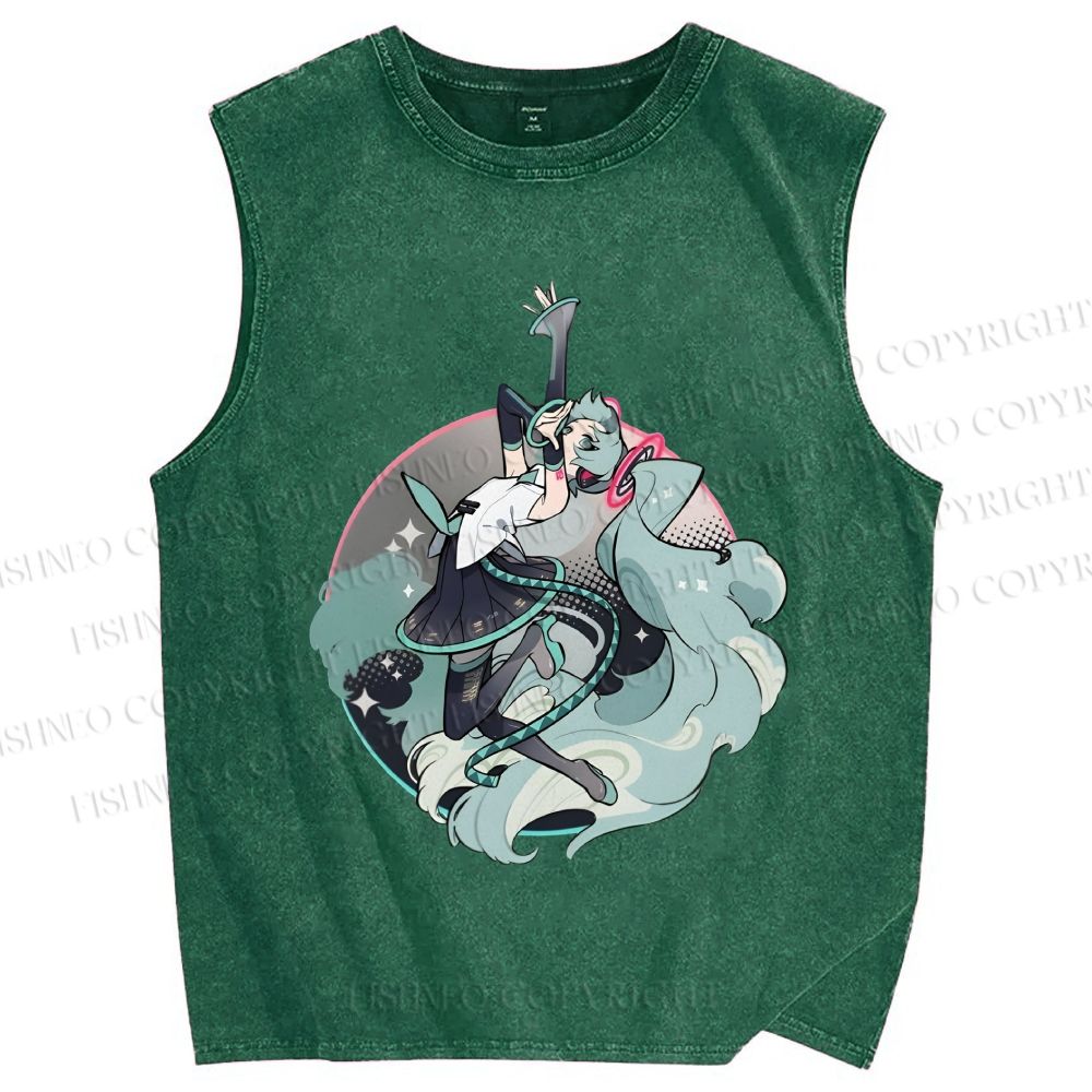 Unisex Hatsune Miku Printed Washed Tank Top