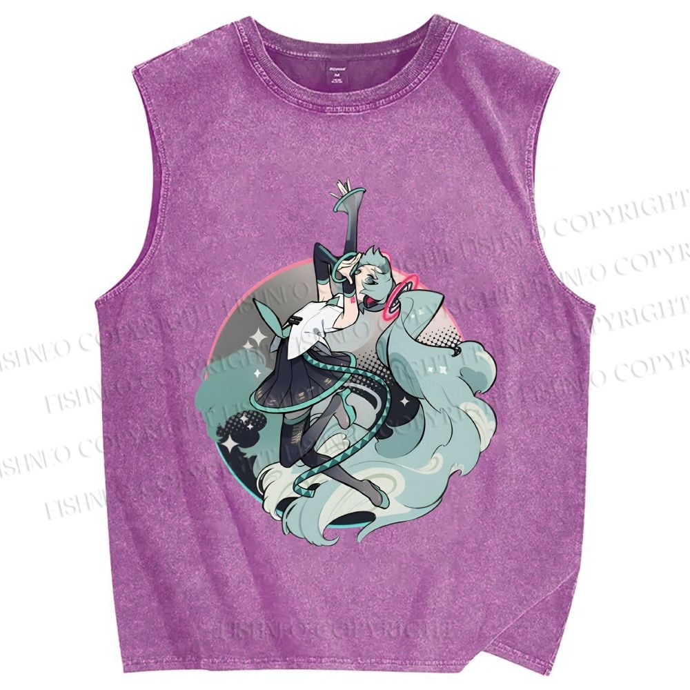 Unisex Hatsune Miku Printed Washed Tank Top