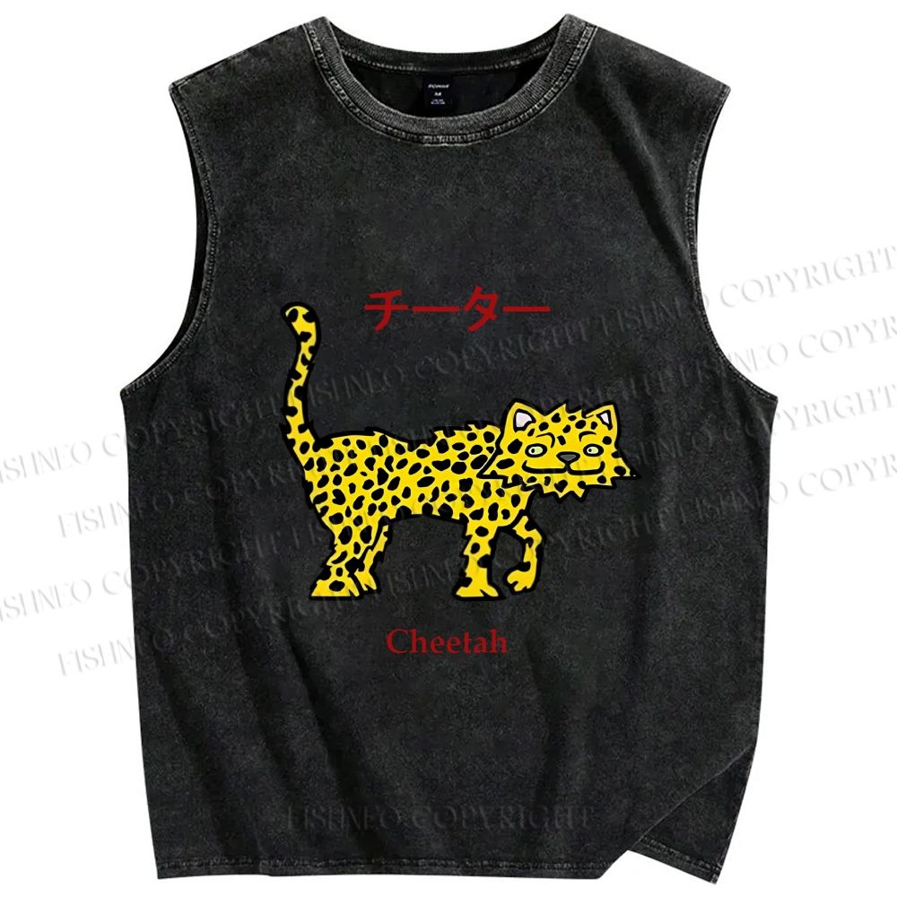 Unisex Silly Panther Printed Washed Tank Top
