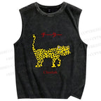 Unisex Silly Panther Printed Washed Tank Top