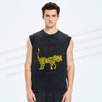 Unisex Silly Panther Printed Washed Tank Top