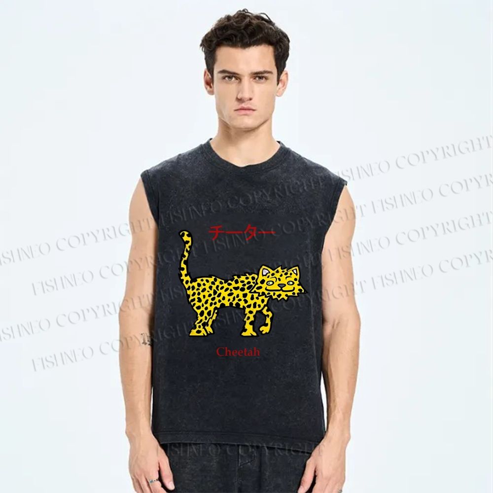 Unisex Silly Panther Printed Washed Tank Top