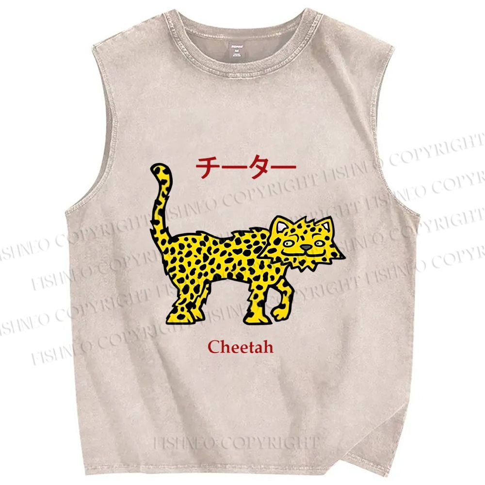 Unisex Silly Panther Printed Washed Tank Top