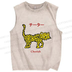 Unisex Silly Panther Printed Washed Tank Top