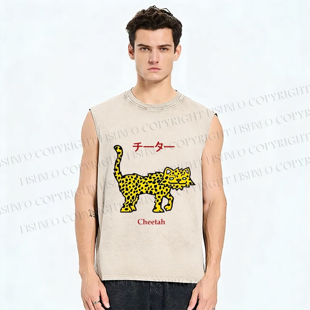 Unisex Silly Panther Printed Washed Tank Top