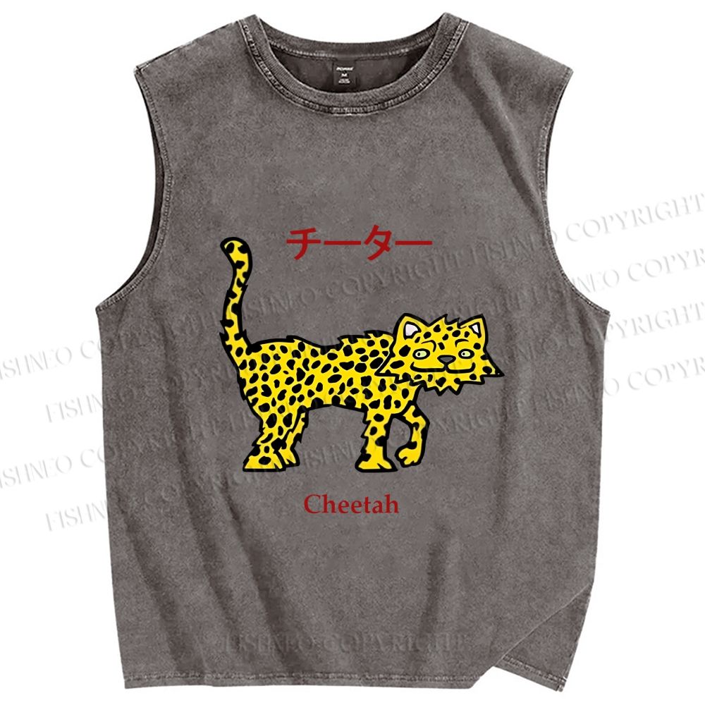 Unisex Silly Panther Printed Washed Tank Top