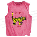 Unisex Silly Panther Printed Washed Tank Top