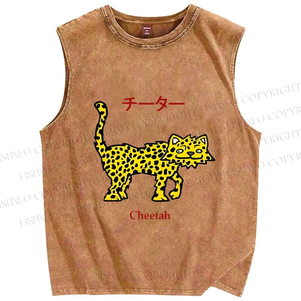 Unisex Silly Panther Printed Washed Tank Top