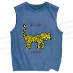 Unisex Silly Panther Printed Washed Tank Top