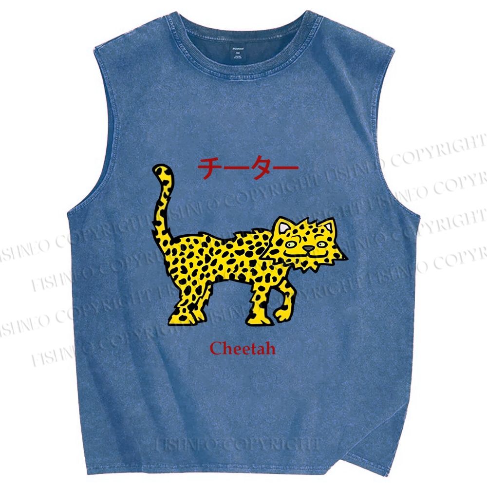 Unisex Silly Panther Printed Washed Tank Top