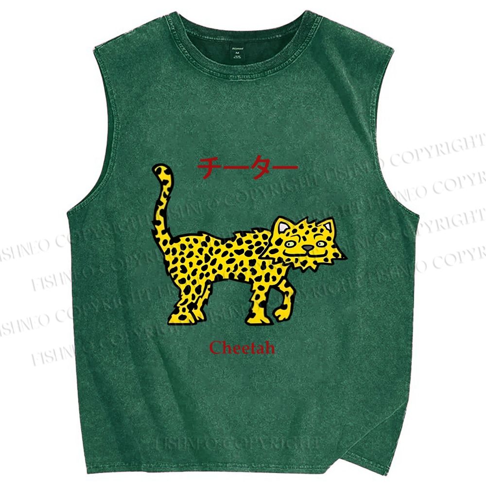 Unisex Silly Panther Printed Washed Tank Top