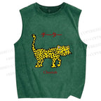 Unisex Silly Panther Printed Washed Tank Top