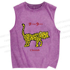 Unisex Silly Panther Printed Washed Tank Top