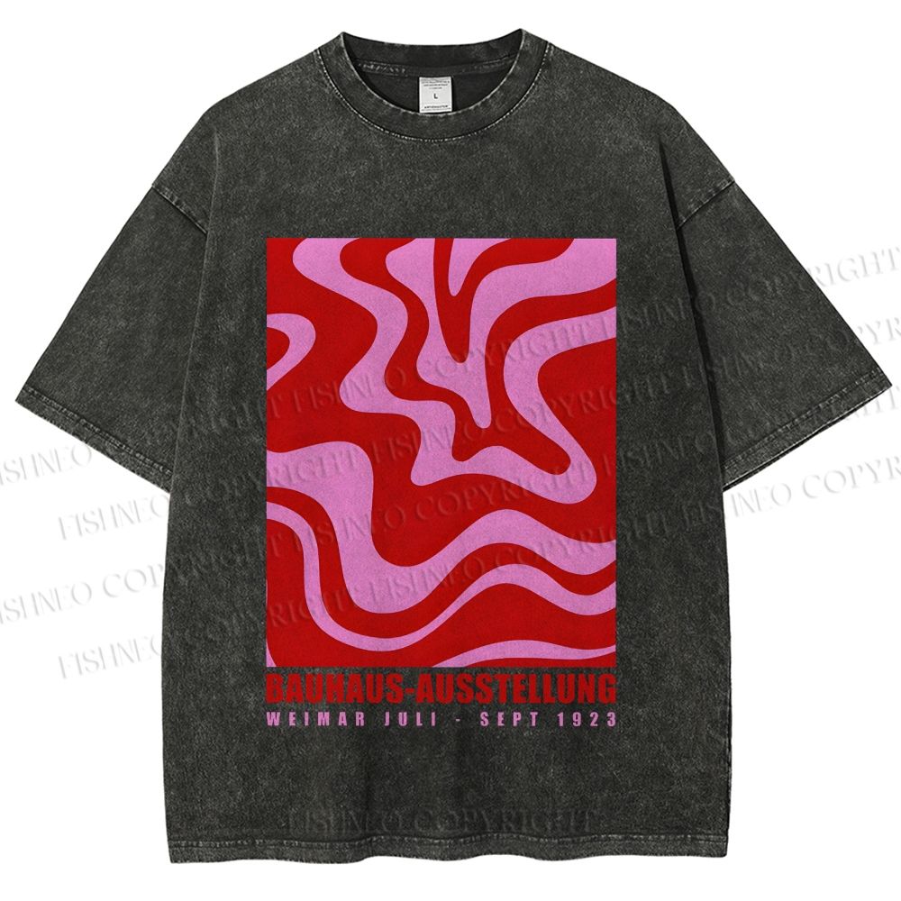 Unisex Pink Wave Bauhaus Printed Washed Tee