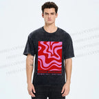 Unisex Pink Wave Bauhaus Printed Washed Tee