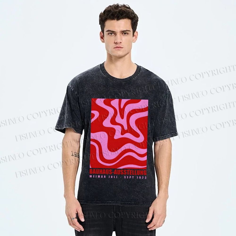 Unisex Pink Wave Bauhaus Printed Washed Tee