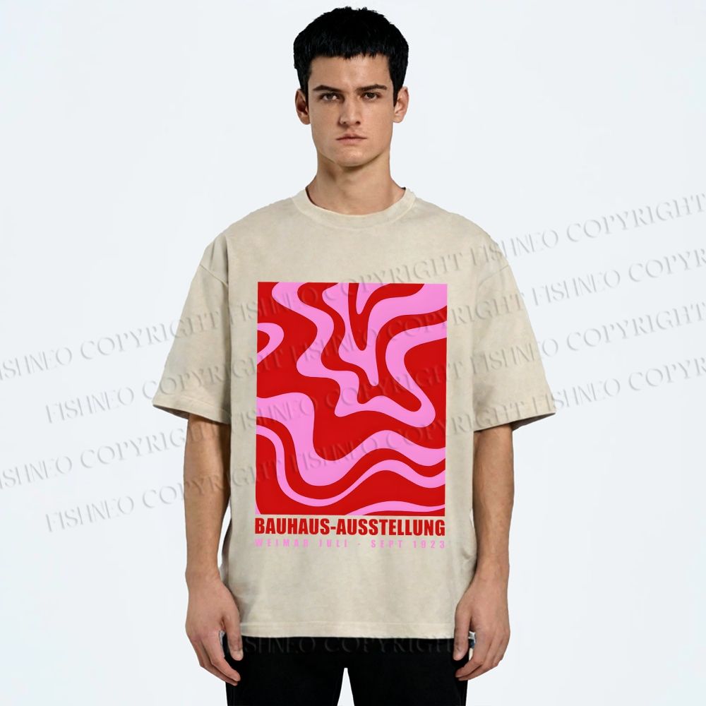 Unisex Pink Wave Bauhaus Printed Washed Tee
