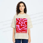 Unisex Pink Wave Bauhaus Printed Washed Tee