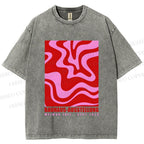 Unisex Pink Wave Bauhaus Printed Washed Tee