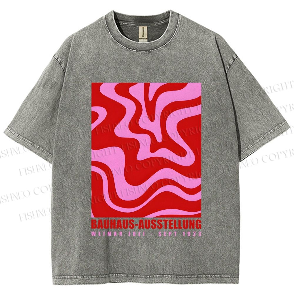 Unisex Pink Wave Bauhaus Printed Washed Tee